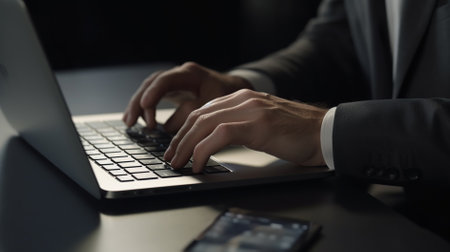 Close-up shot of typing hands-on laptopの素材