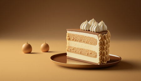 Cream cake on yellow background. 3d renderingの素材