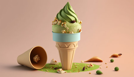 3d render of ice cream cone with pistachio and nutsの素材