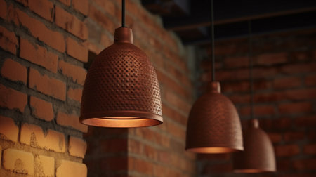 Vintage light bulbs hanging on brick wall. 3D Renderingの素材