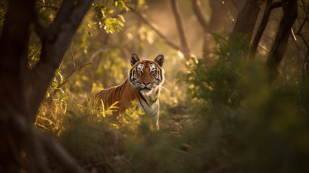 Tiger on the Prowl: Hunting for Food in the Jungleの素材