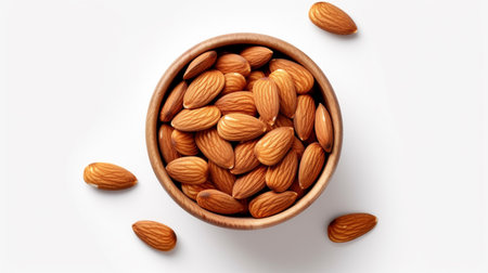 Bowl full of almond nuts isolated on white backgroundの素材