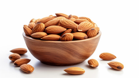 Bowl full of almond nuts isolated on white backgroundの素材