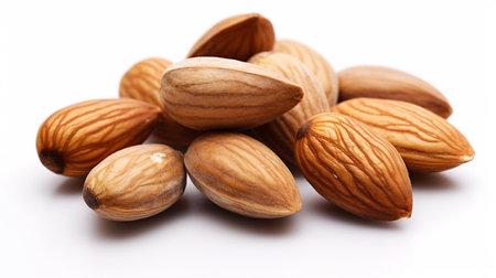 Some almond nuts isolated on white backgroundの素材