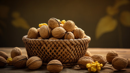 Walnuts in a vintage basketの素材