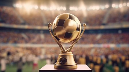 Champion's Gold Cup Shining in a Majestic Football Stadiumの素材