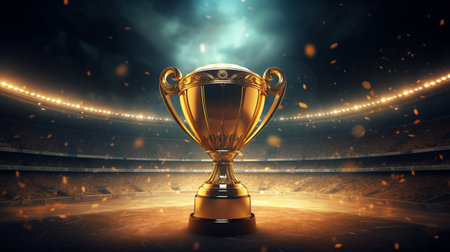Champion's Gold Cup Shining in a Majestic Football Stadiumの素材