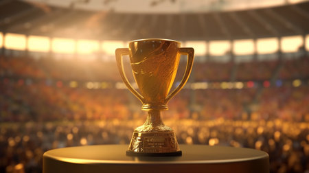Champion's Gold Cup Shining in a Majestic Football Stadiumの素材