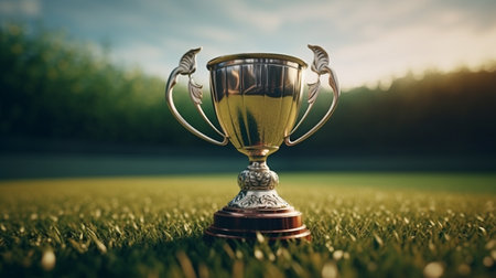 Champion's Gold Cup Shining in a Majestic Football Stadiumの素材