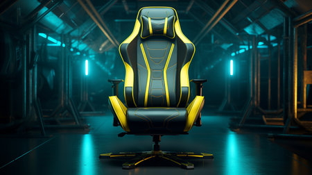 gaming chair on glowing tech backgroundの素材