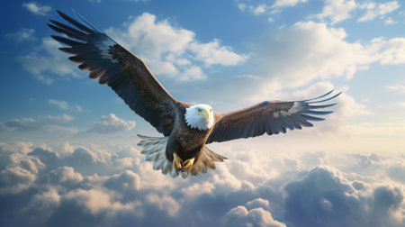 A falconry hawk flying under the sky.の素材
