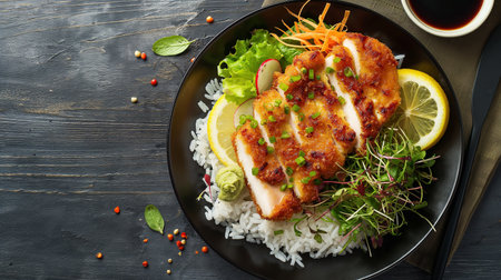 Chicken katsu dish with riceの素材