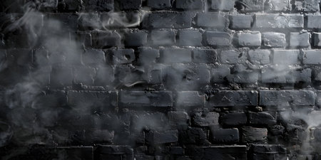 old Black Bricks wall background with smokeの素材