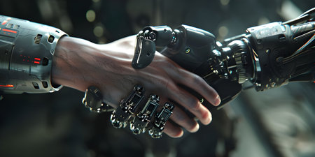 robot handshake with humanの素材