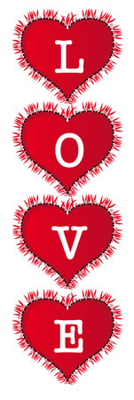 L-O-V-E letters in hearts with different colors behindのイラスト素材