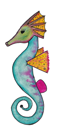 Seahorse watercolor isolated on white backgroundの写真素材