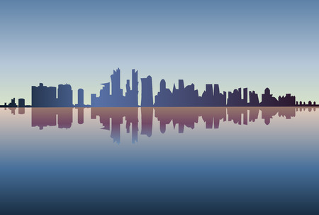 City of Chicago silhouette by nightfall - Vectorのイラスト素材
