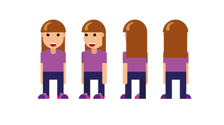 Designed caracter of a girl from different sidesのイラスト素材