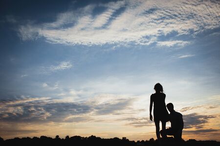 Couple lover holiday happy silhouette island sea beachの写真素材