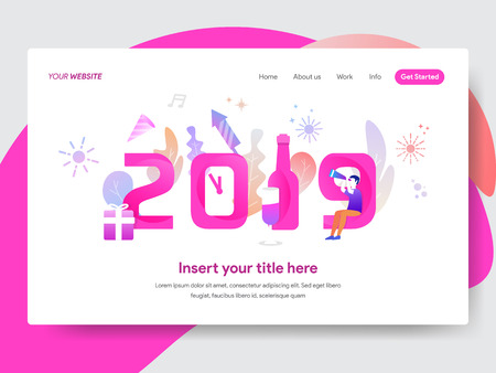 Happy New Year 2019 Illustration for Homepage. Modern flat design concept of web page design for website and mobile website.Vector illustrationのイラスト素材