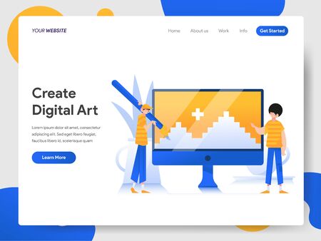 Landing page template of Creating Digital Art on Computer Illustration Concept. Modern design concept of web page design for website and mobile websiteのイラスト素材