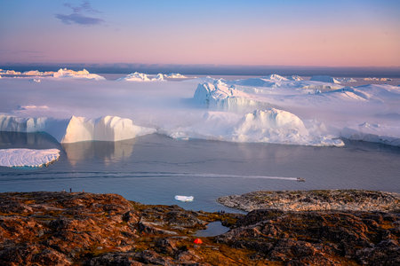 Greenland Ilulissat glaciers at fjord Disco Bay West Greenland