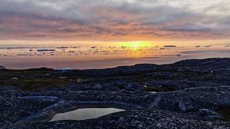 West Greenland Ilulissat Jakobshavn Jacobshaven sky sunset