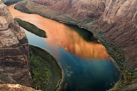 horseshoe-shaped incised meander of the Colorado River located near the town of Page, Arizona, United States.の写真素材