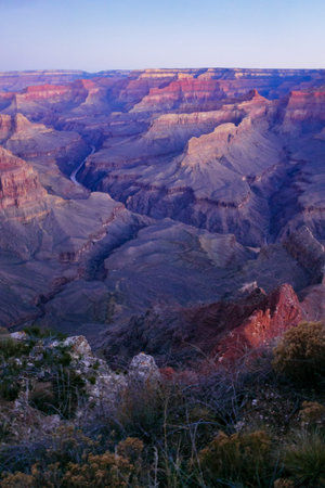 Grand Canyon in sunset sky