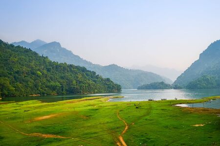 typical Vietnamese landscape in spring in Ba Be Lakeの写真素材