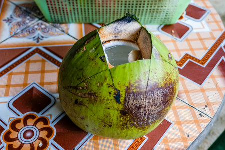 typical Vietnamese food and regional healthy dishes with fresh coconuts