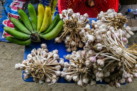typical Vietnamese food and regional healthy dishes with bananas and garlicの写真素材