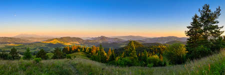 beautiful landscape with valleys and rivers with Moonの写真素材