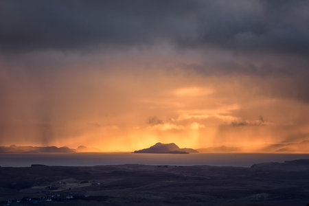 morning rays of the sun in the fog
