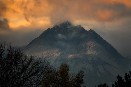 snowy peaks of the Tatras with the first snow in autumn