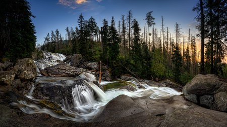 Cold Creek Falls in the evening light in summer Studenovodske vodopady