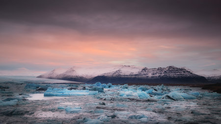 Jokulsarlon glacial river lagoon in southern part of Vatnajokull National Park