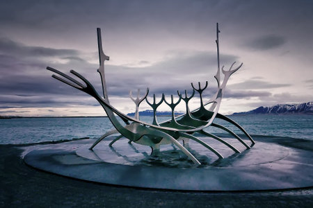 symbol of Reykjavik, famous sculpture Sun Voyager