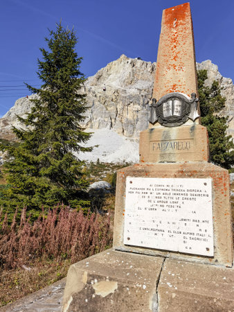 Monument ai Caduti Falzarego near the Passo Falzarego hutの写真素材
