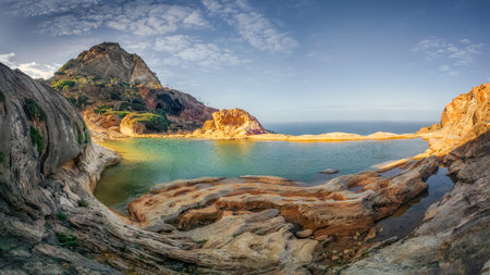 small lake on the Homhill plateau at sunsetの写真素材