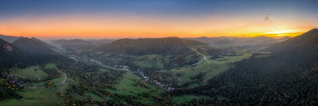 valley towards Zazriva in the Mala Fatra mountains in sunriseの写真素材