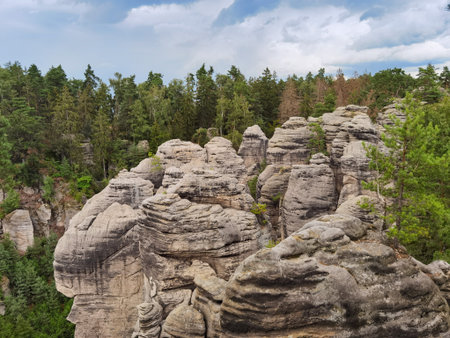 Bohemian Paradise and Prachovske Rocks at sunsetの写真素材
