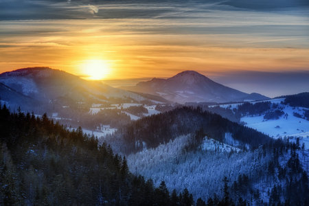 view of Choc from the Western Tatras in winter in Slovakiaの写真素材