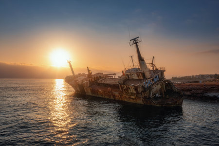 wreck of the shipwrecked EDRO III near Peyia in Cyprusの写真素材