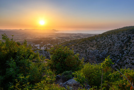 view of the city at sunset in northern Cyprusの写真素材