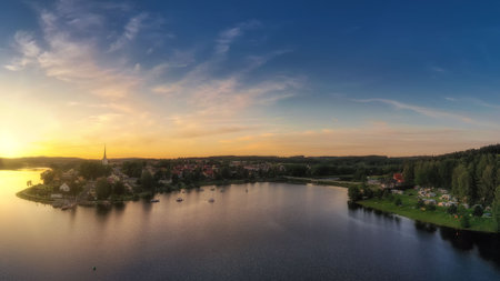 Frymburk in the Czech Republic in the Cesky Krumlov district in the South Bohemian Region on the banks of the Lipno Damの写真素材