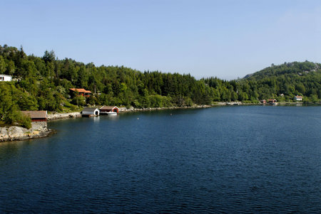Picture of house in Lysefjord - fjord near Stavanger in Norway.の写真素材