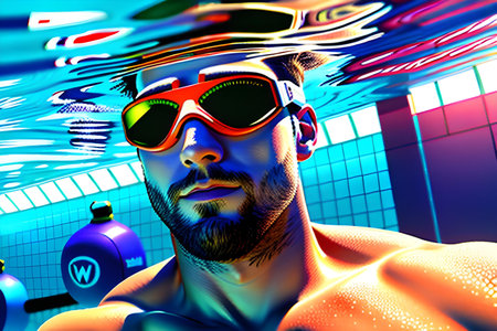 3D illustration of a swimmer wearing goggles. 3D rendering.の素材