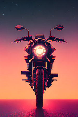 Colorful illustration of motorcycle. Cyberpunk style, painting, drawing.の素材