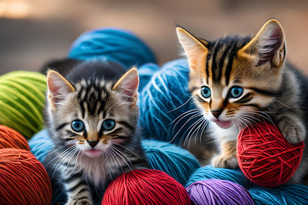 Illustration of adorable kitten play. AI generated image.の素材